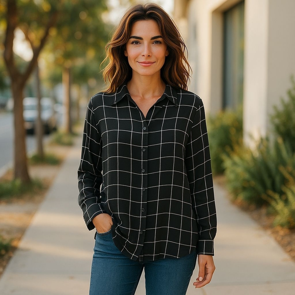 Apt. 9 Essentials Black and White Long Sleeve Button Down Shirt